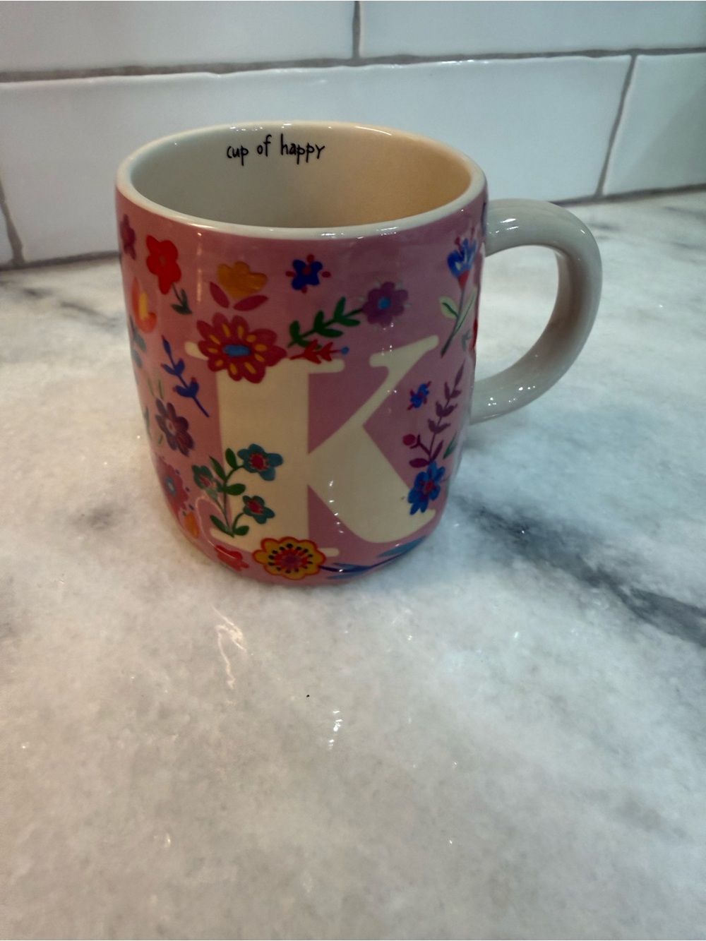 NATURAL LIFE Pink Floral 'K' Ceramic Mug - Cup of Happy - Picture 9 of 10